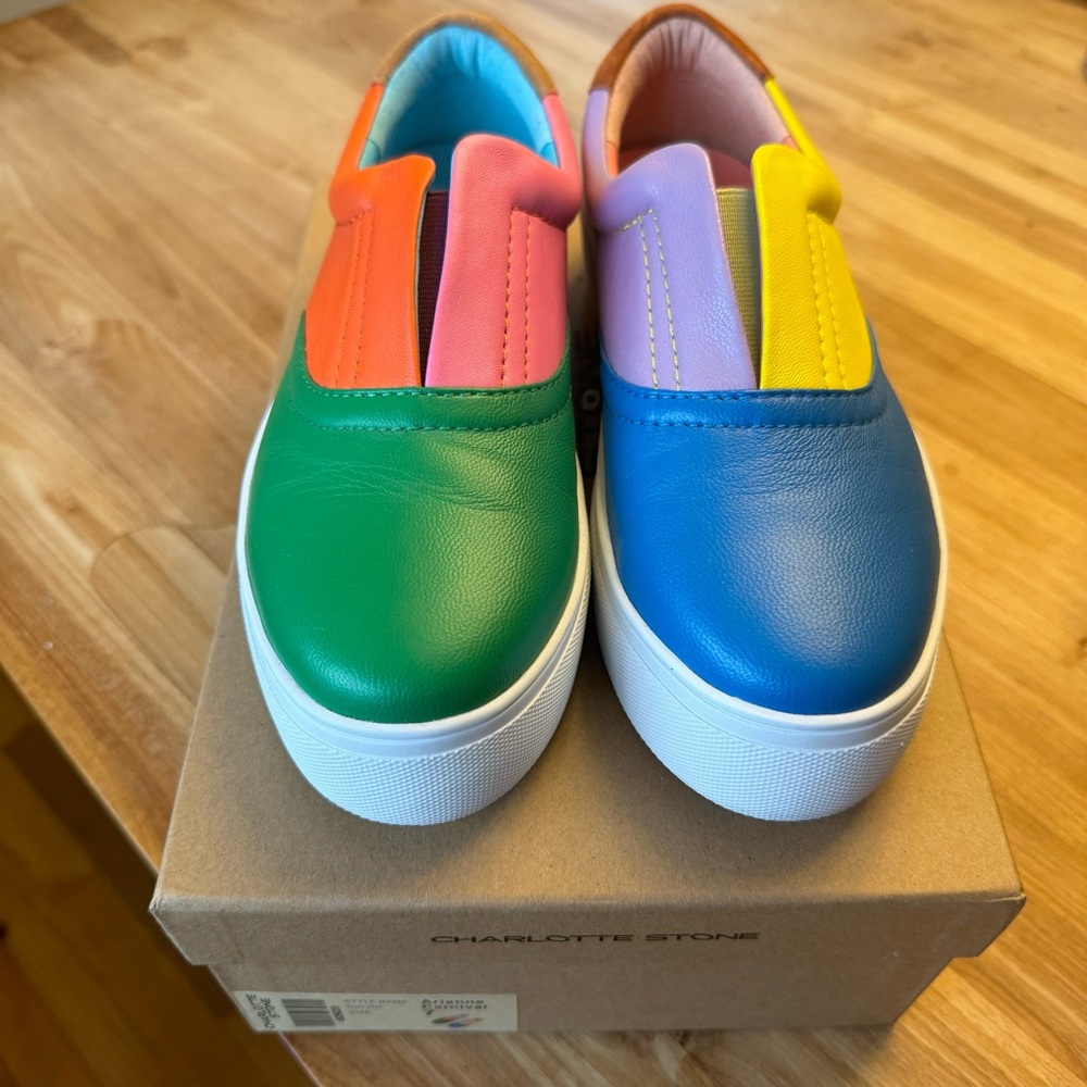 Charlotte Stone Arianne multicolored flats Carnival size 7 mismatched sneakers
